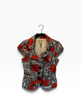 Elevenses Anthropologie Scribble Poppy Floral Peplum Indie-Boho Twee Jacket Sz 6